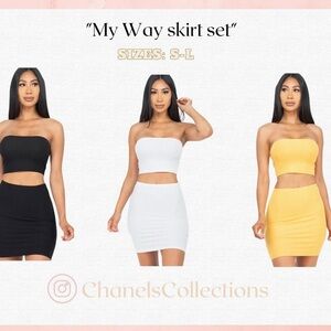 Black, White, and Yellow Tube Top and Skirt Set